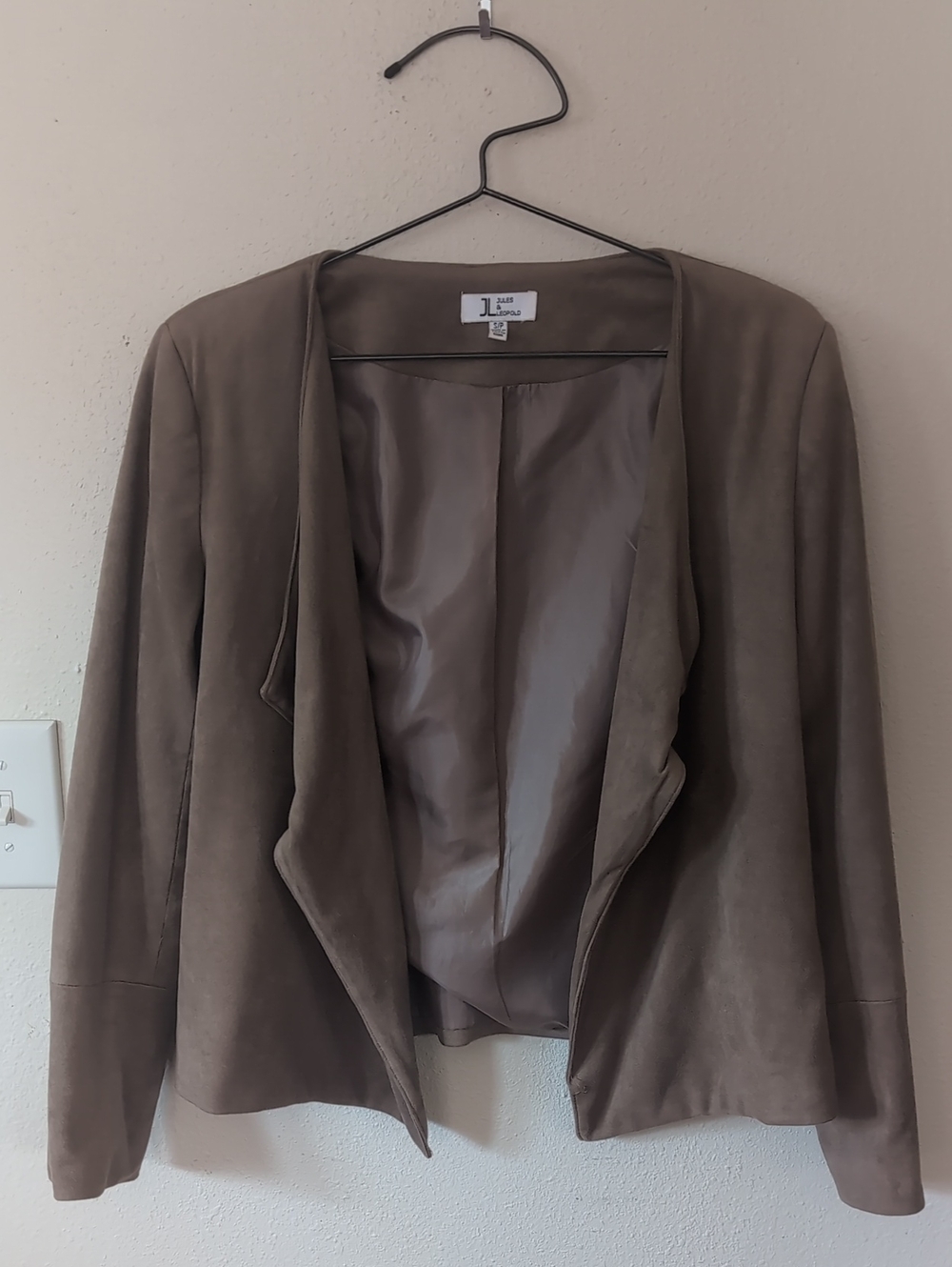 Jules & Leopold Taupe Open-Front Suede Blazer S